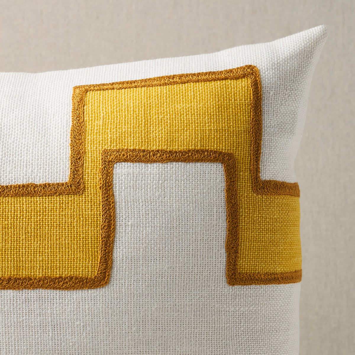 Dixon Embroidered Print Pillow | Yellow