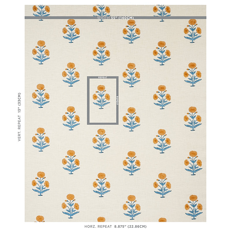 Poppy Hand Block Print | Mustard & Sky