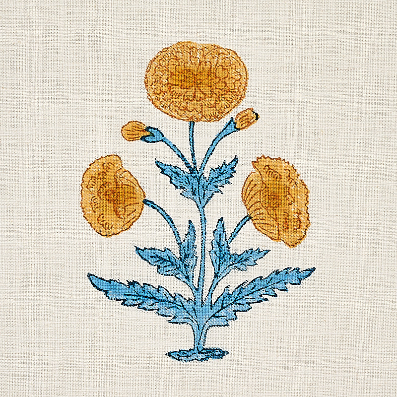 Poppy Hand Block Print | Mustard & Sky