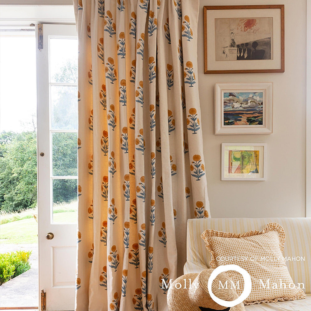 Poppy Hand Block Print | Mustard & Sky