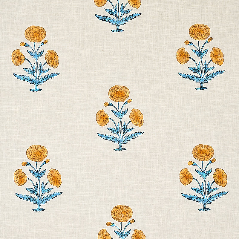 Poppy Hand Block Print | Mustard & Sky
