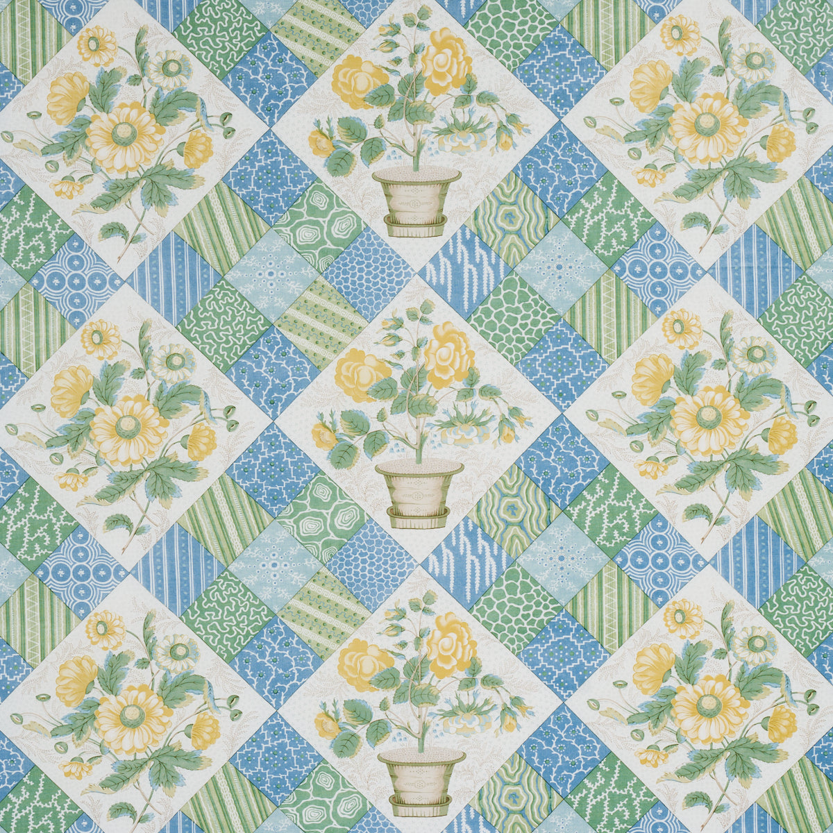 CALDWELL PATCHWORK CHINTZ | YELLOW AND CORNFLOWER