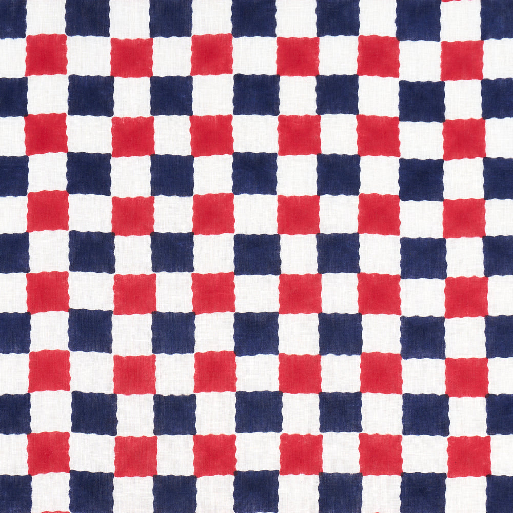 Chequer Hand Block Print | Red/Navy