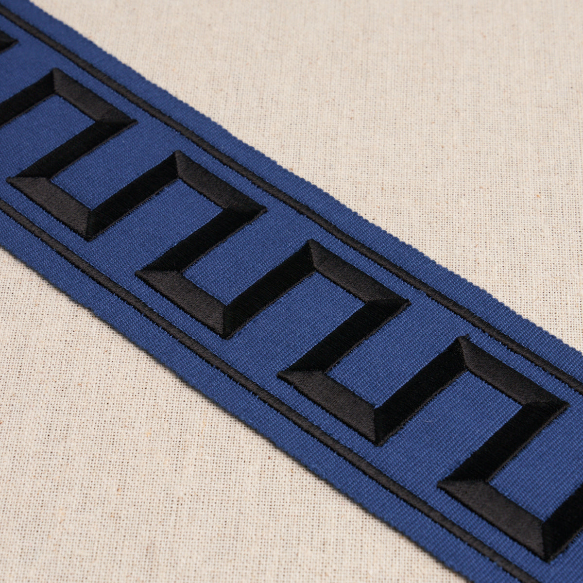 GREEK KEY EMBROIDERED TAPE | Black On Navy