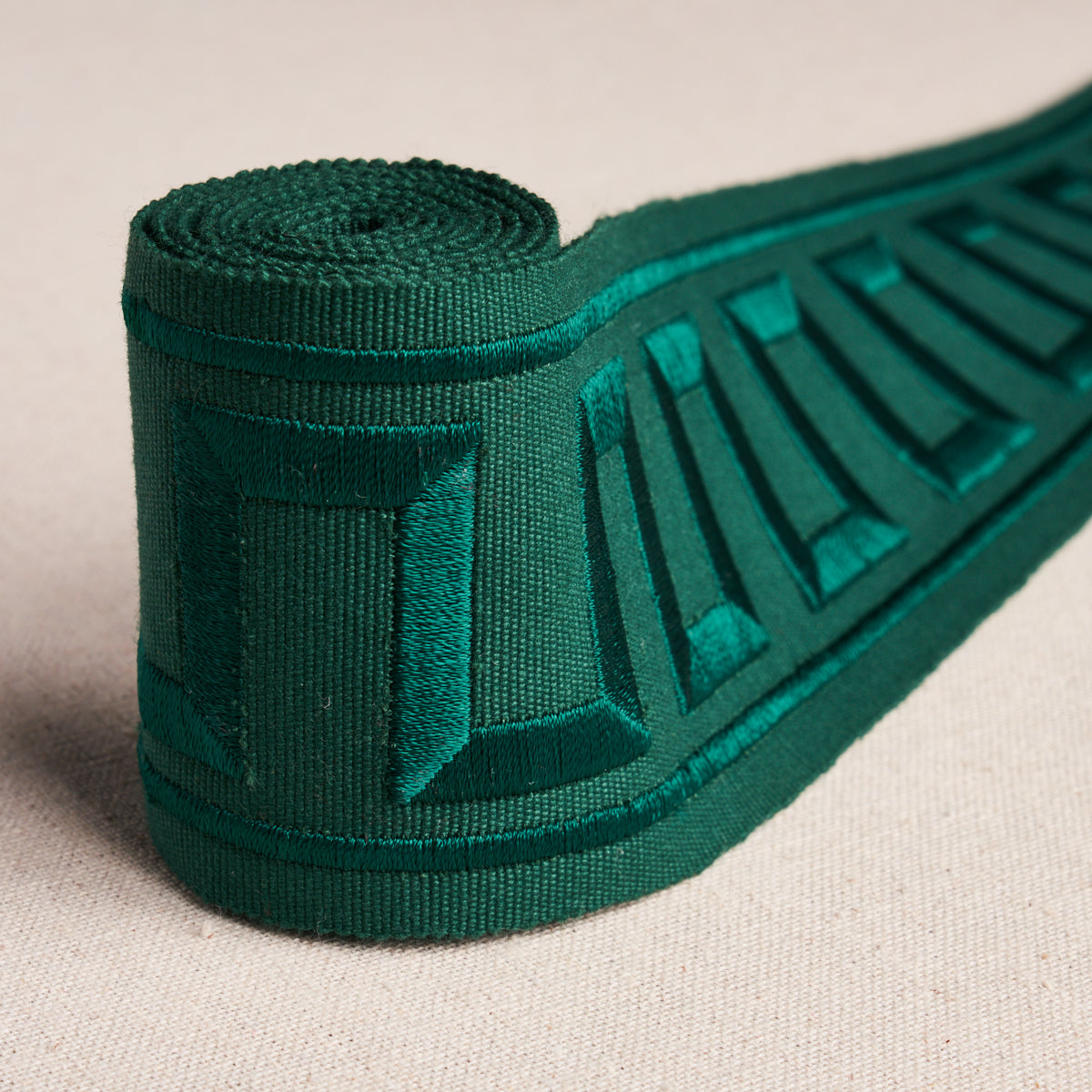 GREEK KEY EMBROIDERED TAPE | Emerald