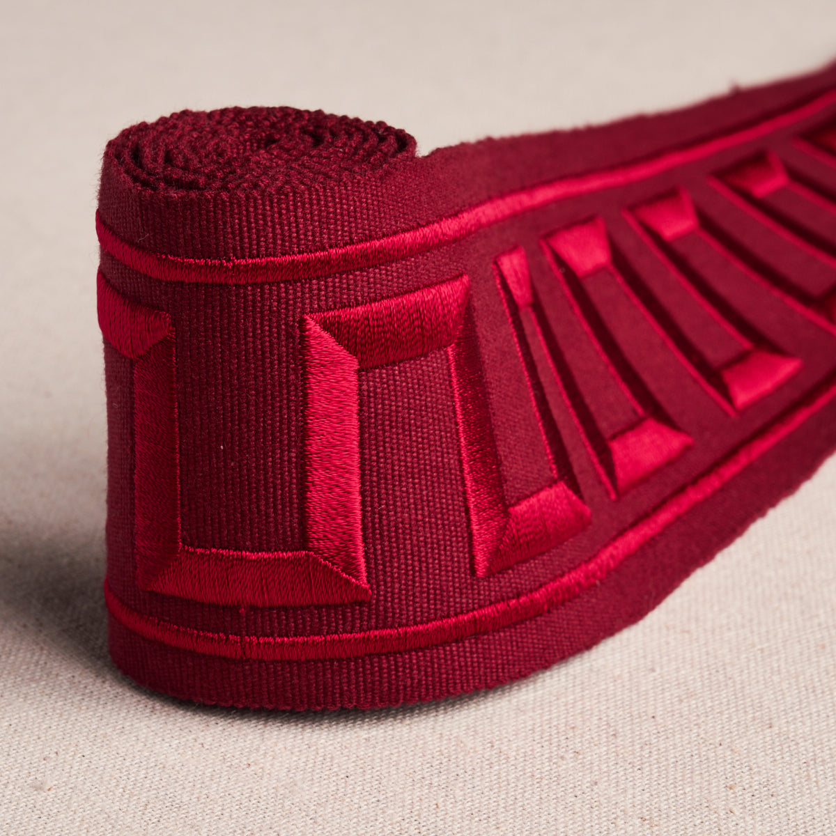 GREEK KEY EMBROIDERED TAPE | Burgundy