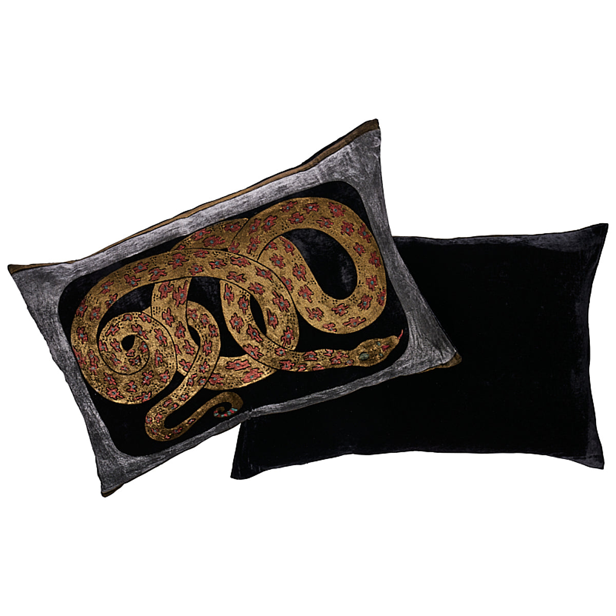 Gilded Serpiente Velvet Pillow | Black