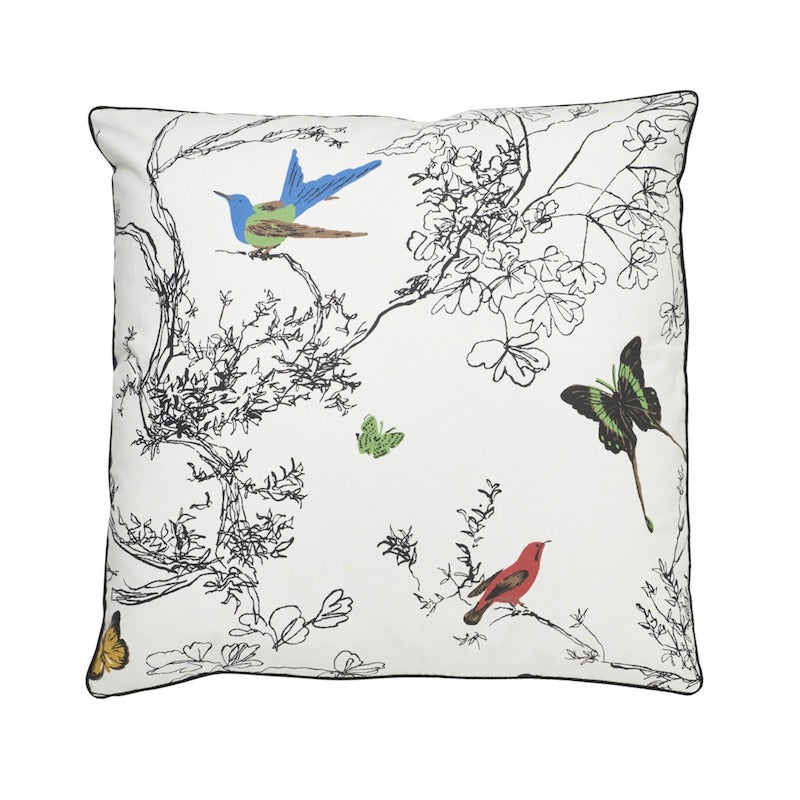 Birds & Butterflies Pillow | Multi On White