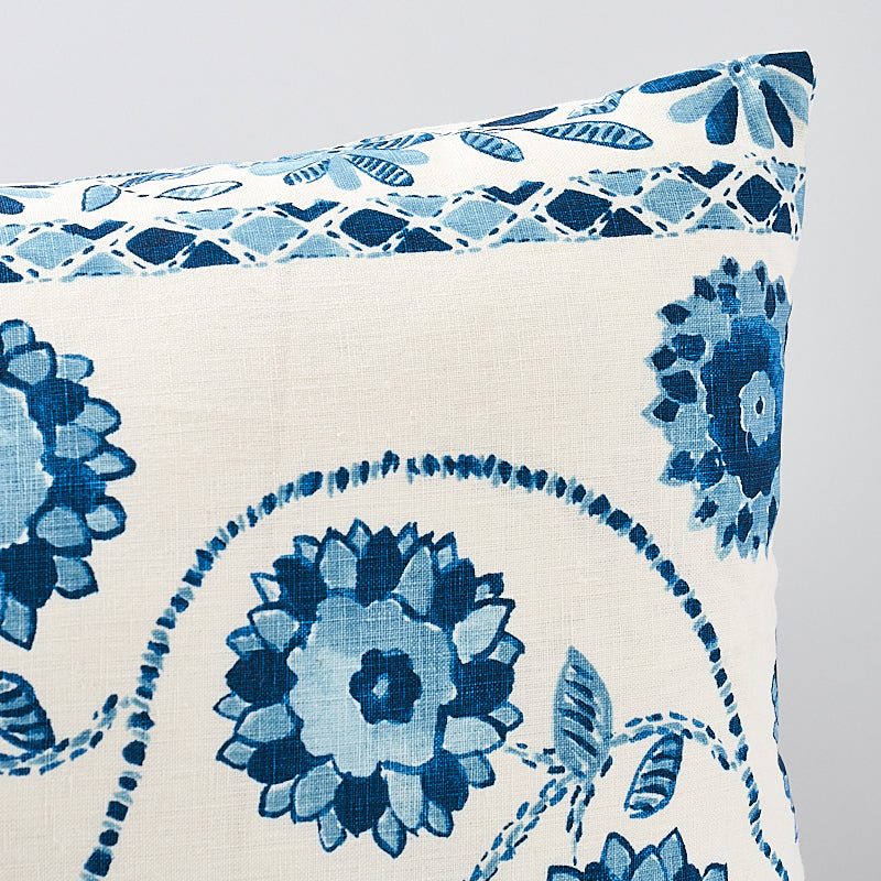 Zinnia Handmade Print Pillow | Blue