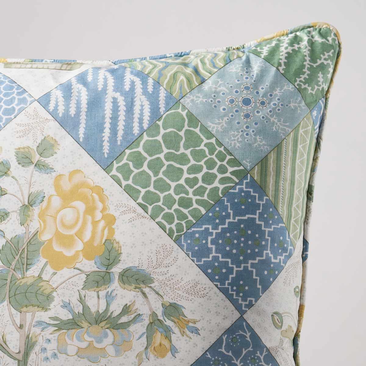 Caldwell Patchwork 20" Pillow | Yellow & Cornflower