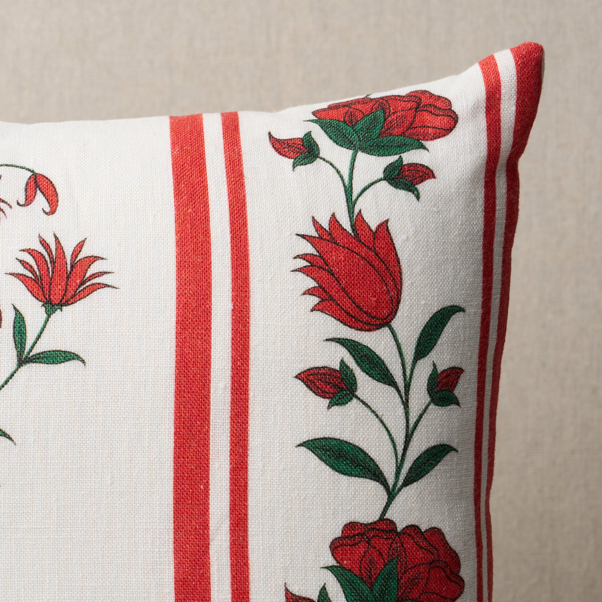 Royal Poppy Stripe Pillow | Red