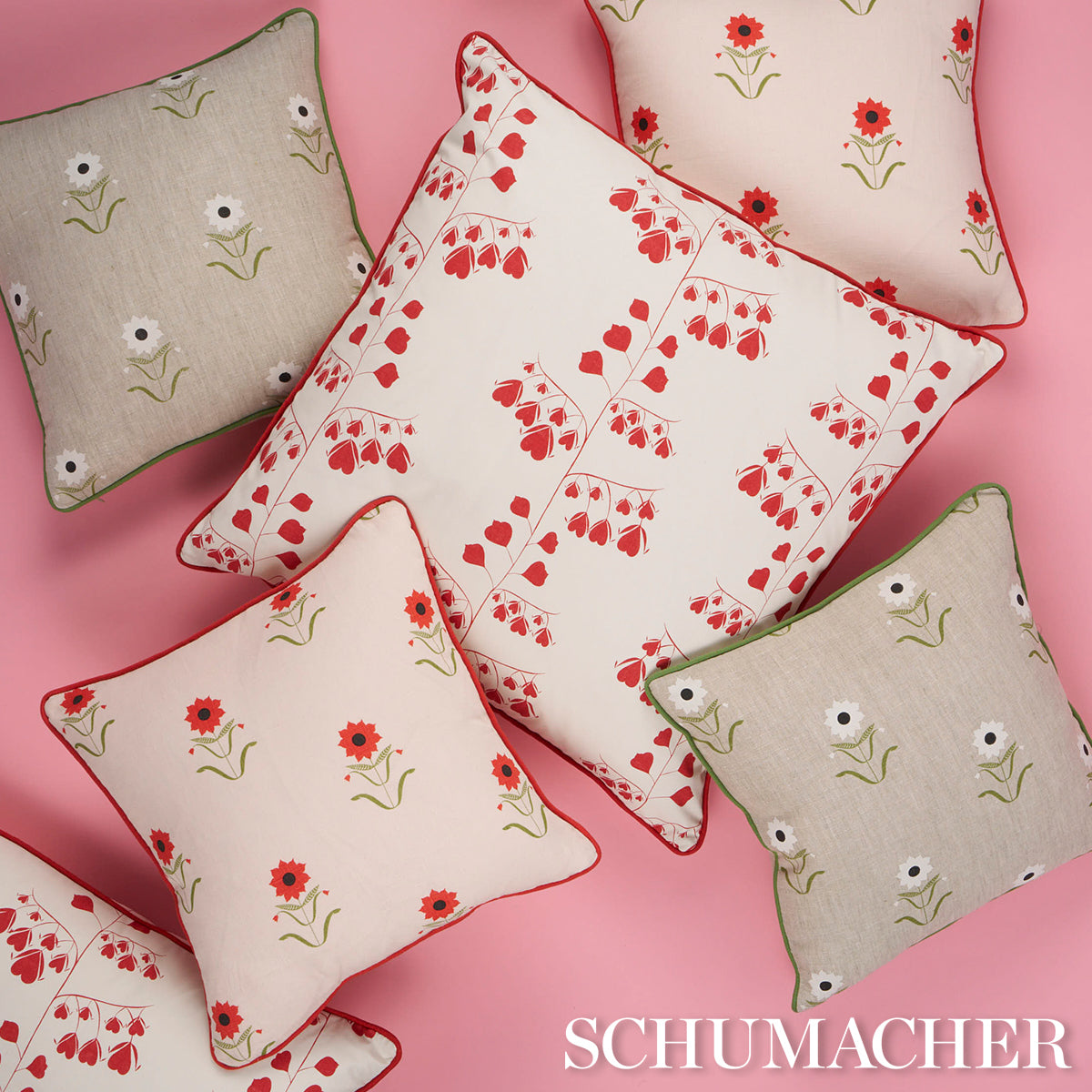 Forget Me Nots Pillow | Red on Pink