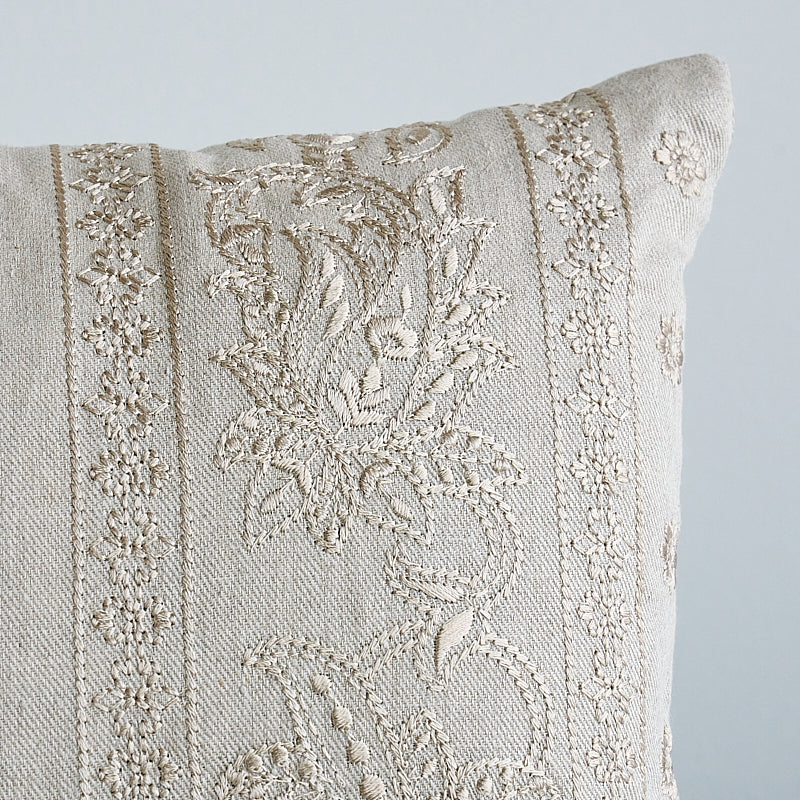 Jaipur Linen Embroidery Pillow | Flax