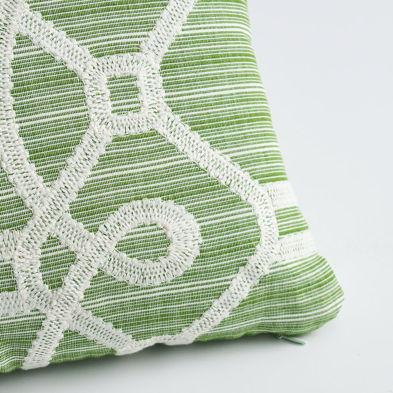 Ziz Embroidery Pillow | Green & White