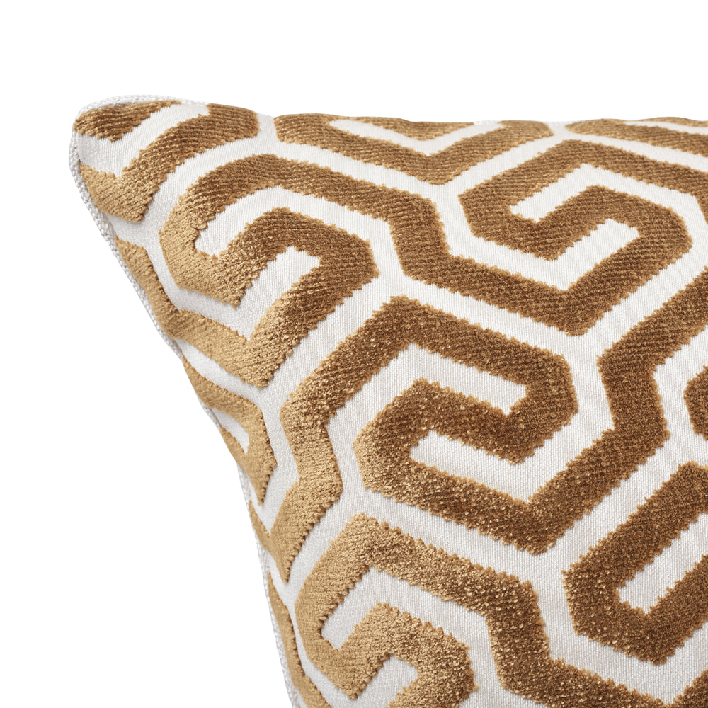 Ming Fret Velvet Pillow | Bronze