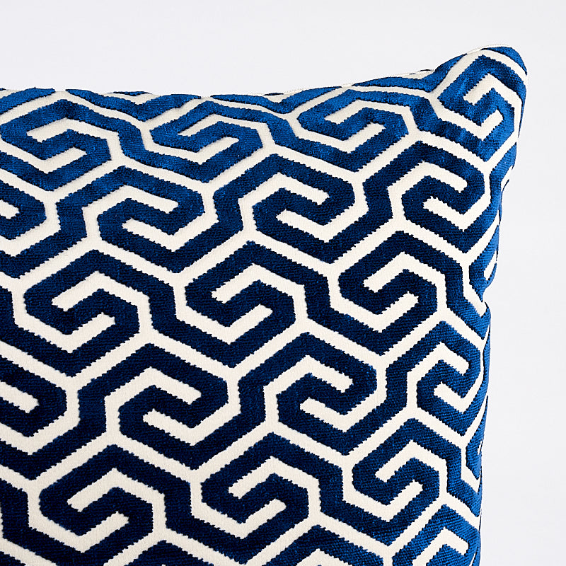 Ming Fret Velvet Pillow | Navy