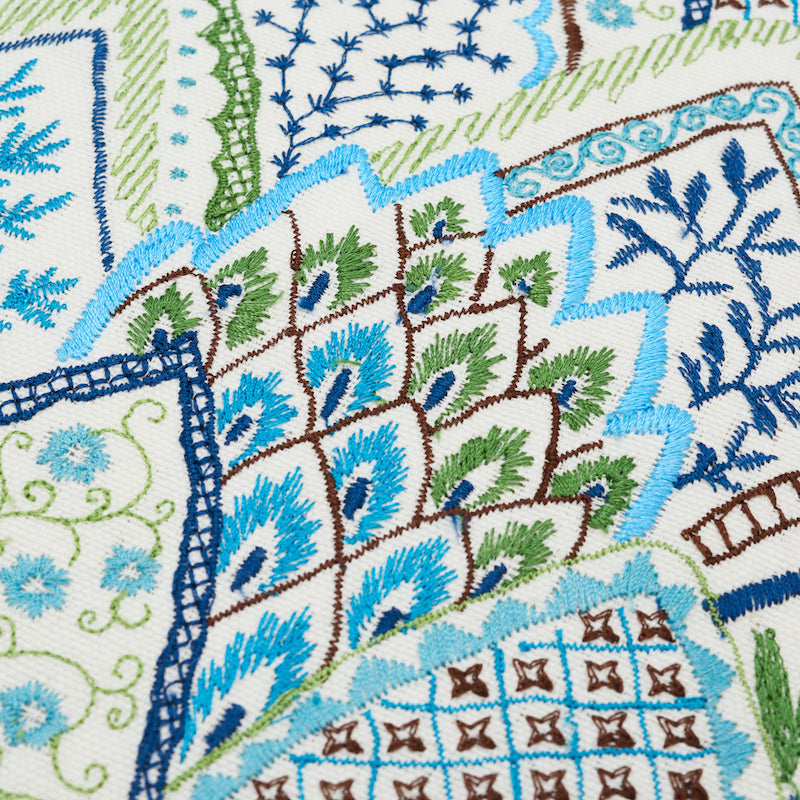 Albizia Embroidery Pillow | Blue & Green