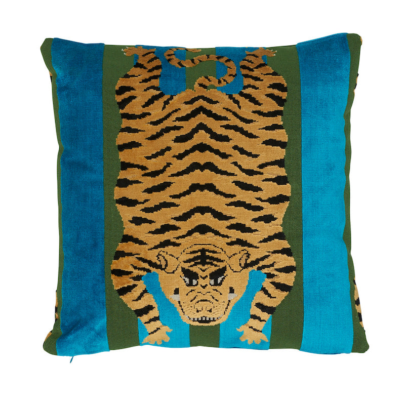 Jokhang Tiger Velvet Pillow | Peacock & Olive