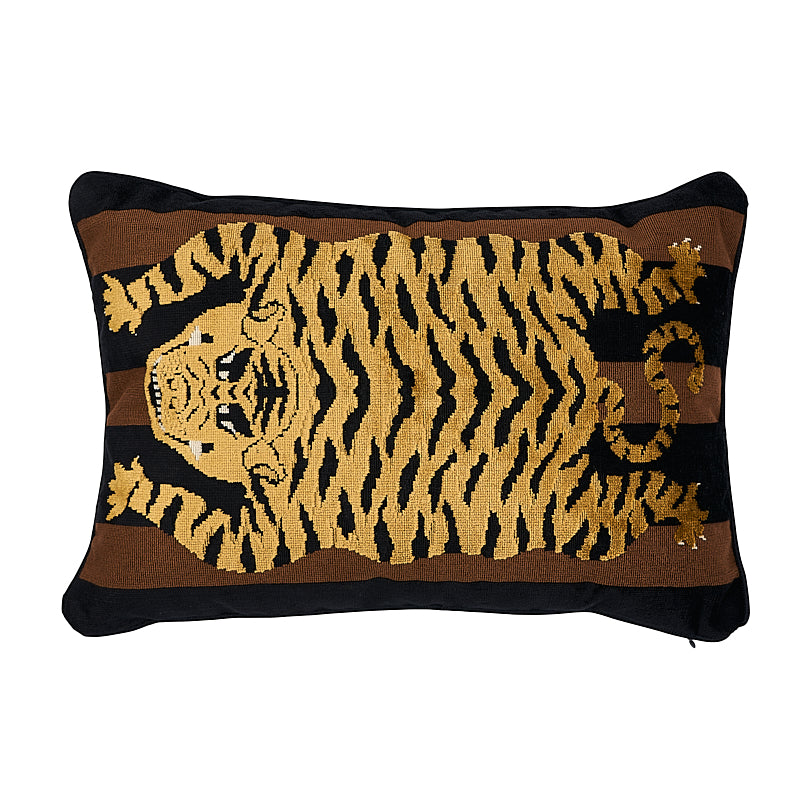 Jokhang Tiger Velvet Pillow | Brown & Black