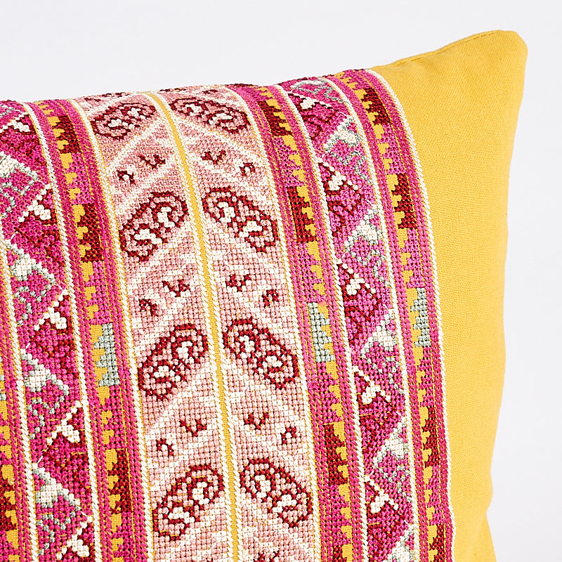 Vinka Embroidery Pillow | Pink & Yellow
