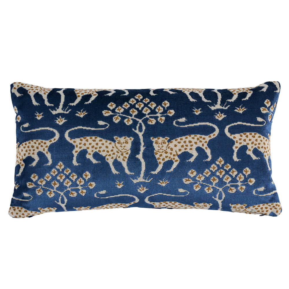 Woodland Leopard Velvet Pillow | Sapphire