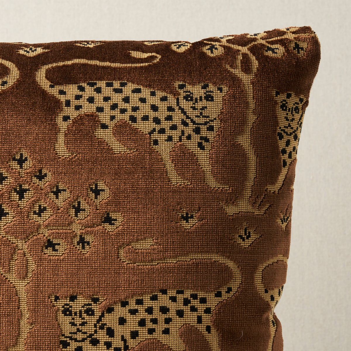 Woodland Leopard Velvet Pillow | Sepia