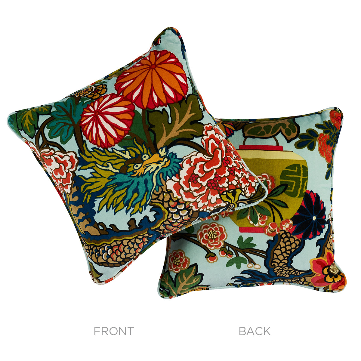 Chiang Mai Dragon Velvet Pillow | Aquamarine