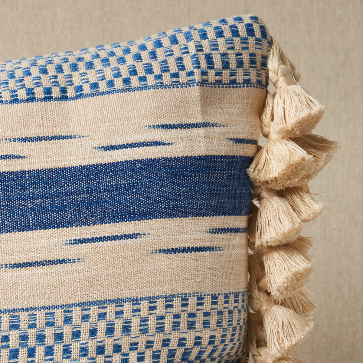 Mirza Ikat Stripe Pillow | Blue On Natural