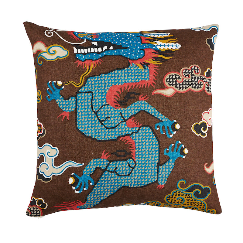Magical Ming Dragon Pillow | Brown & Blue