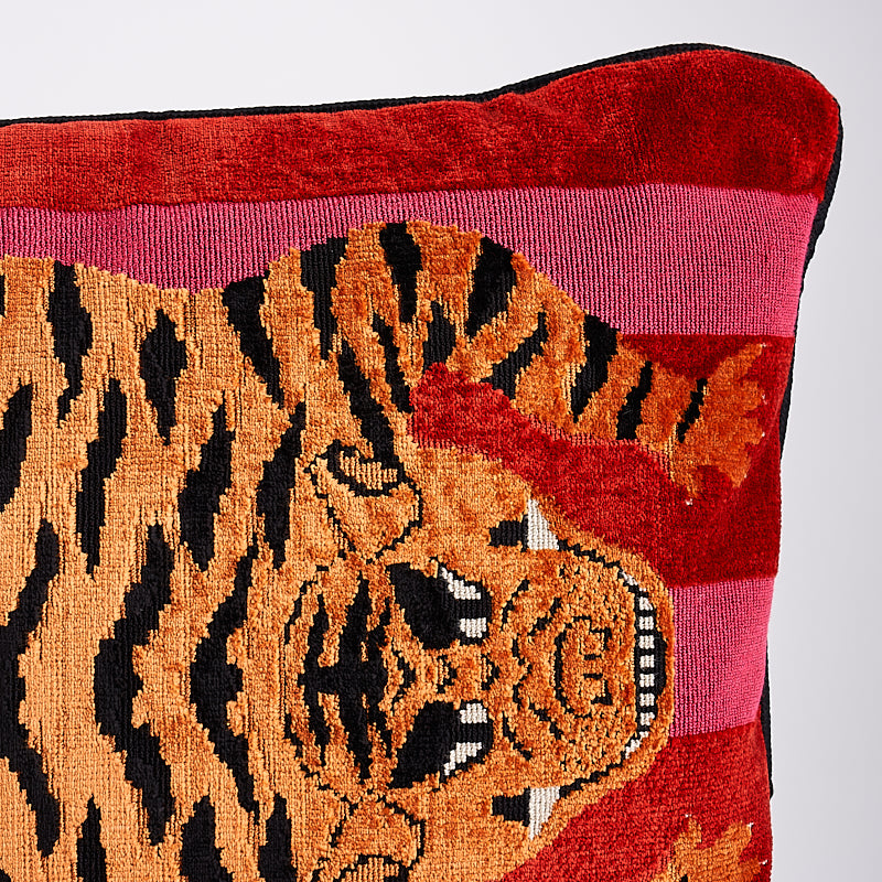 Jokhang Tiger Velvet Pillow | Red & Pink