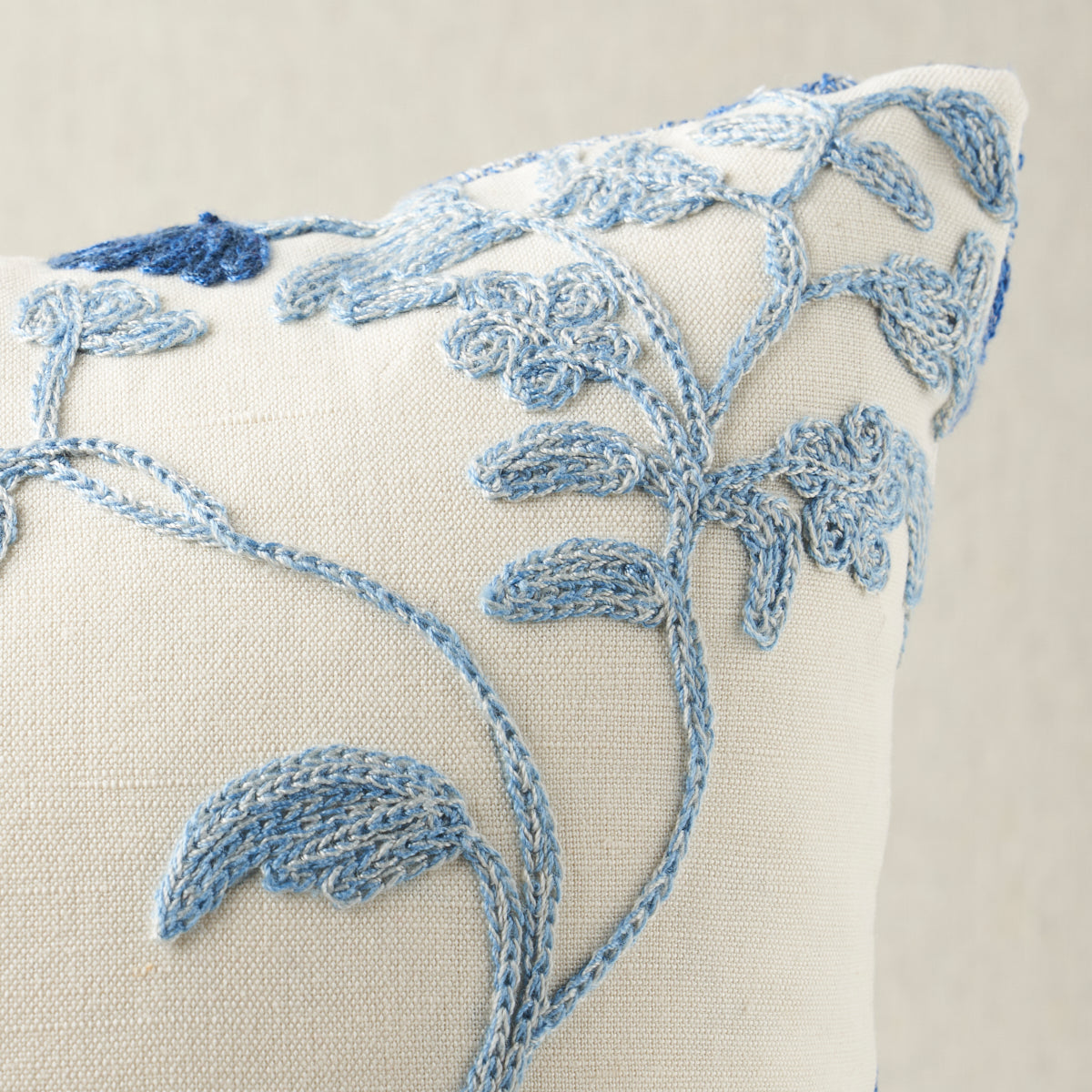 Raleigh Crewel Embroidery Pillow A | Cornflower