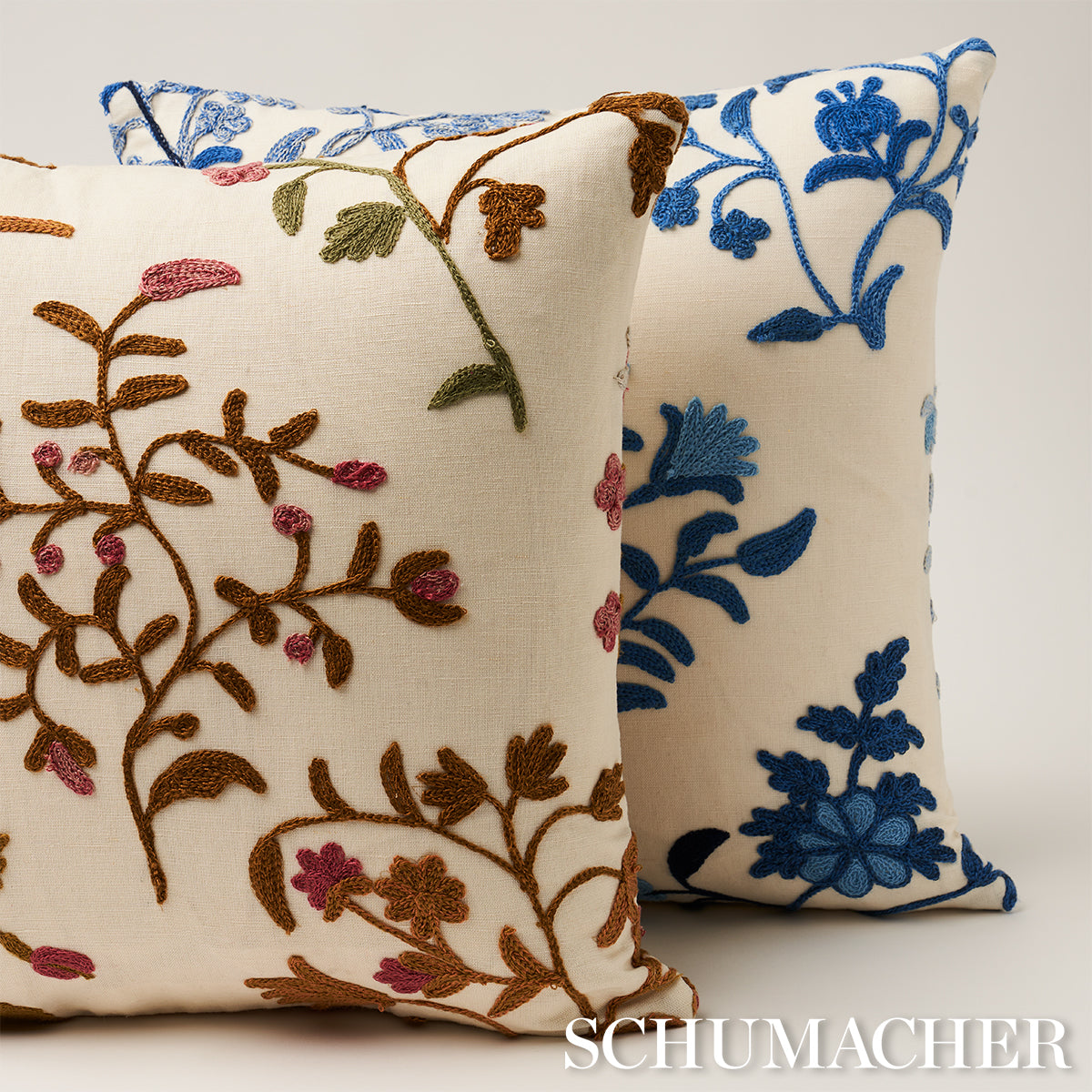 Raleigh Crewel Embroidery Pillow C | Cornflower